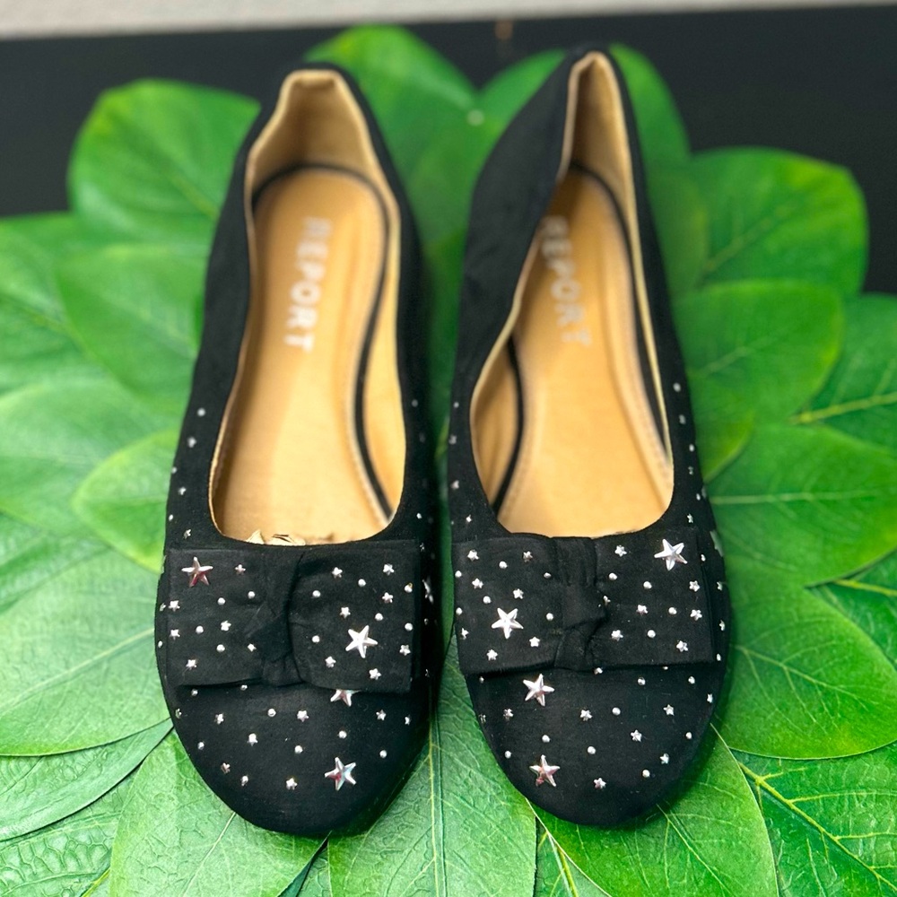 Girls Report Alona Metallic Star Flats Dress Shoe NWOT